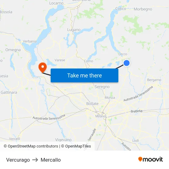 Vercurago to Mercallo map