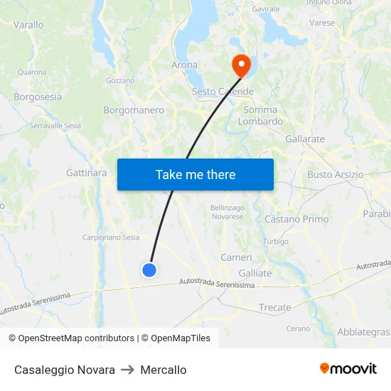 Casaleggio Novara to Mercallo map