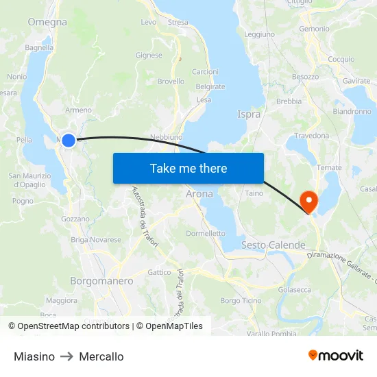 Miasino to Mercallo map