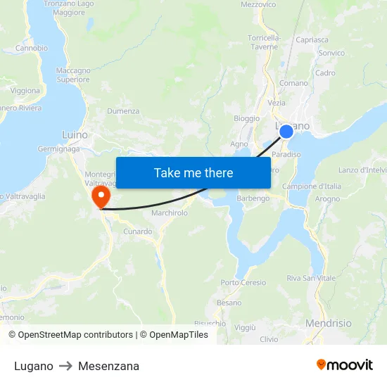 Lugano to Mesenzana map