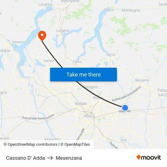 Cassano D' Adda to Mesenzana map