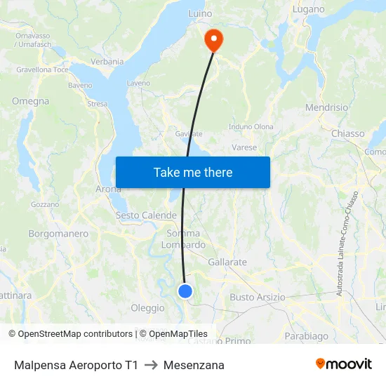 Malpensa Aeroporto T1 to Mesenzana map