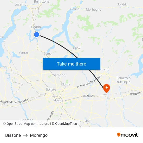 Bissone to Morengo map