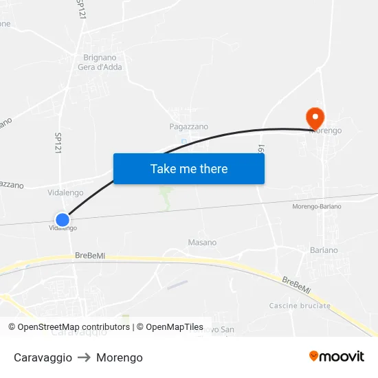 Caravaggio to Morengo map