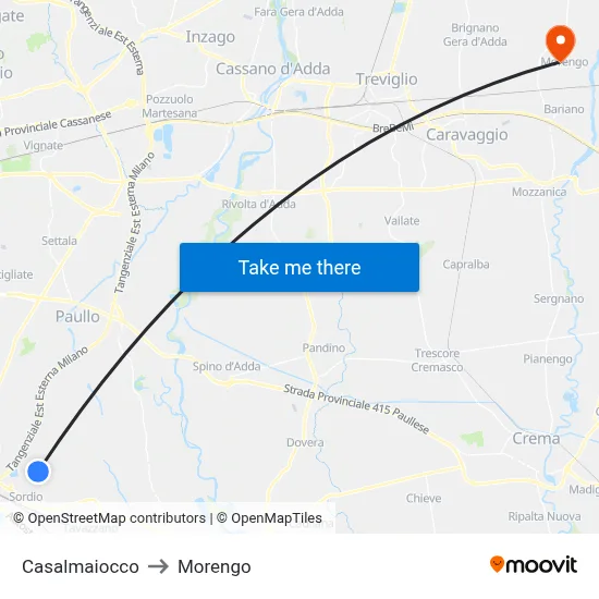 Casalmaiocco to Morengo map