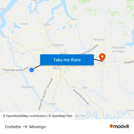 Corbetta to Morengo map