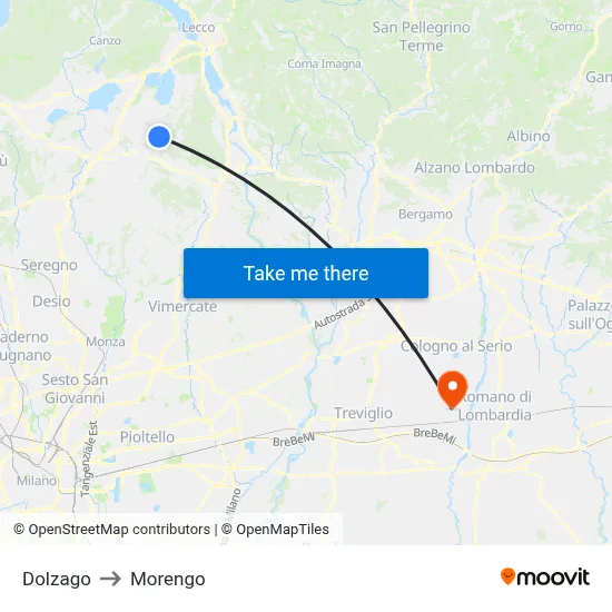 Dolzago to Morengo map