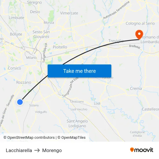 Lacchiarella to Morengo map