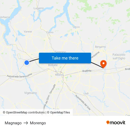 Magnago to Morengo map