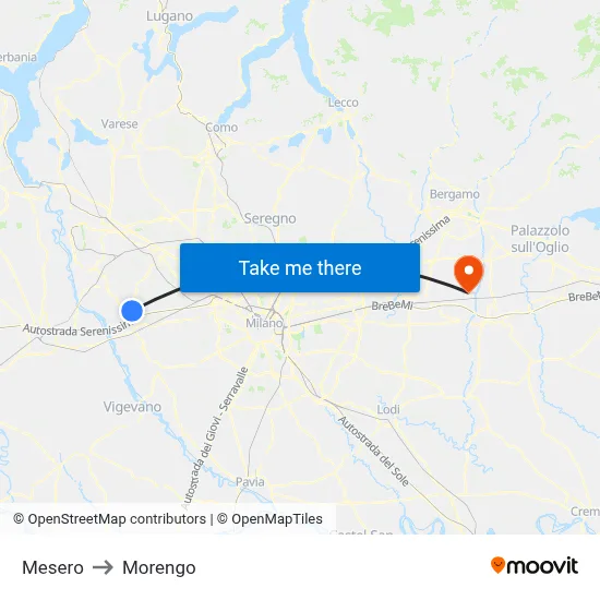 Mesero to Morengo map