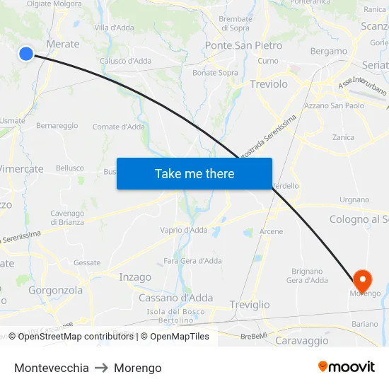Montevecchia to Morengo map