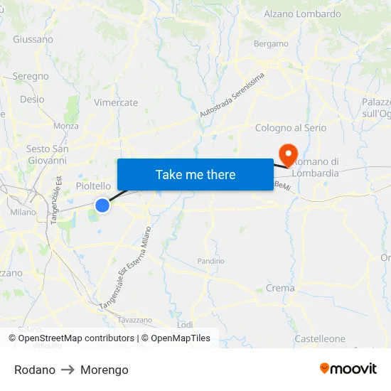 Rodano to Morengo map