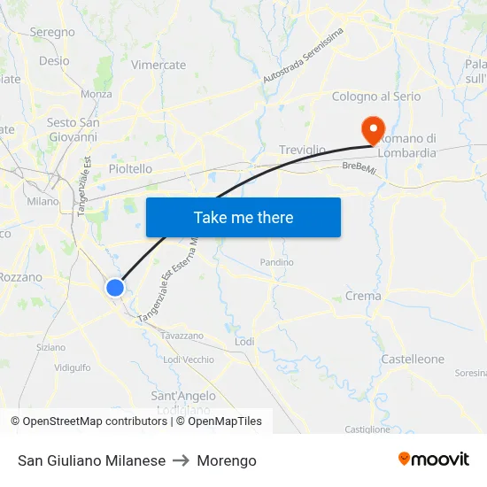 San Giuliano Milanese to Morengo map