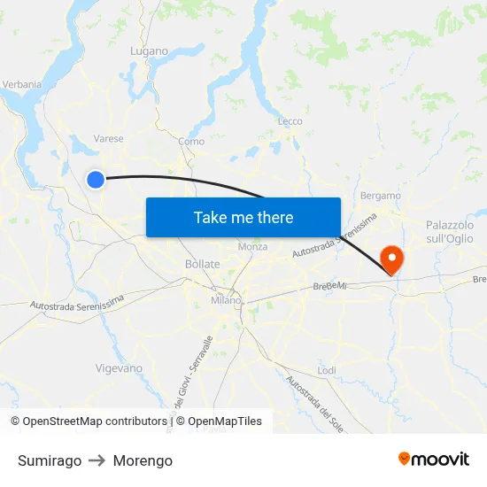 Sumirago to Morengo map