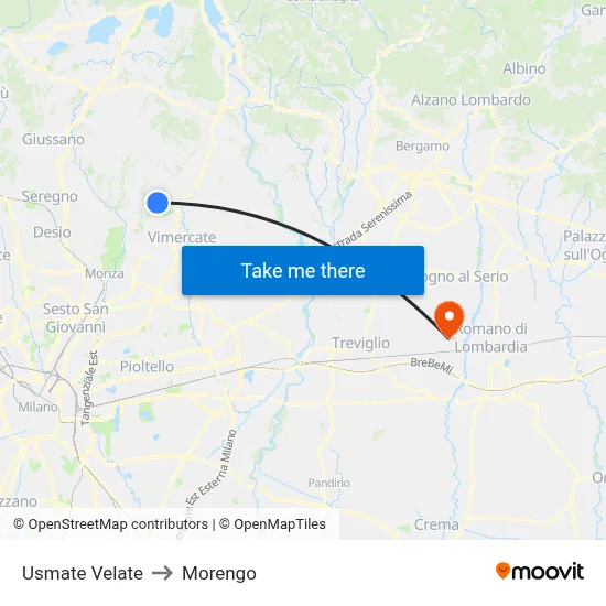 Usmate Velate to Morengo map