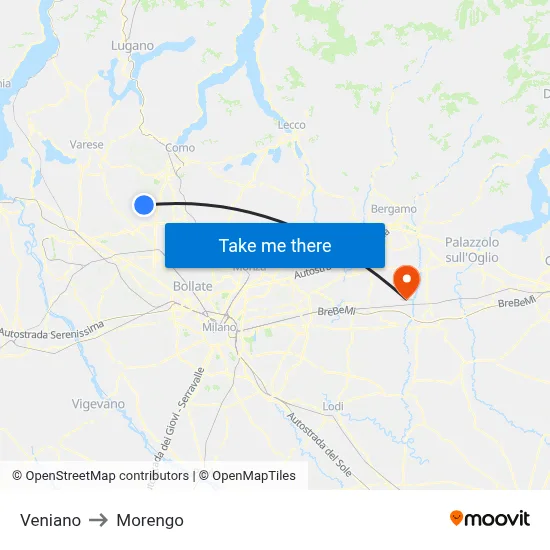 Veniano to Morengo map
