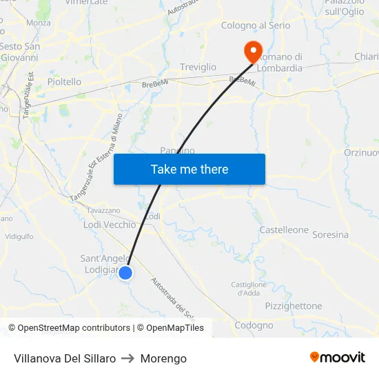 Villanova Del Sillaro to Morengo map