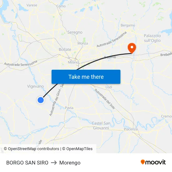 Borgo San Siro to Morengo map