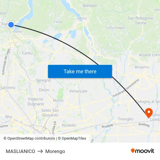 Maslianico to Morengo map