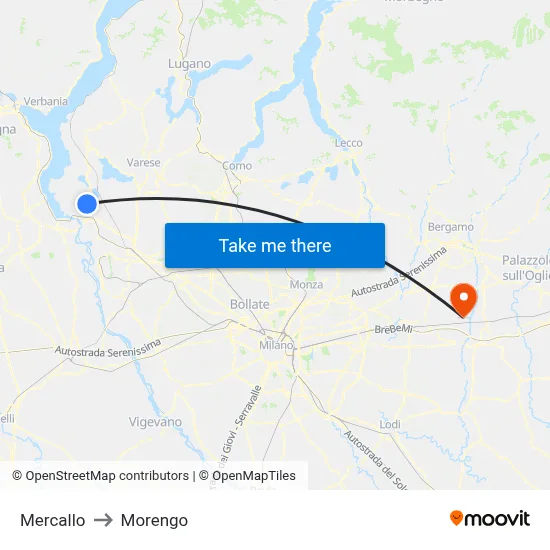 Mercallo to Morengo map