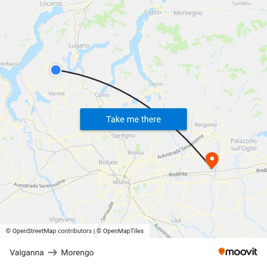 Valganna to Morengo map