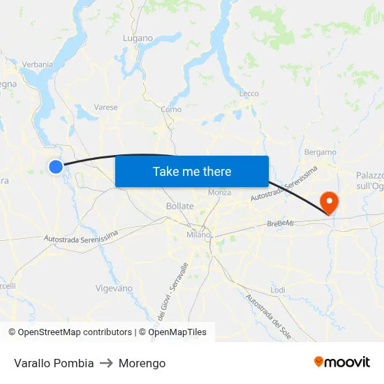 Varallo Pombia to Morengo map