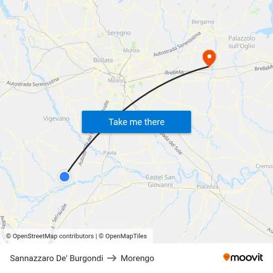 Sannazzaro De' Burgondi to Morengo map