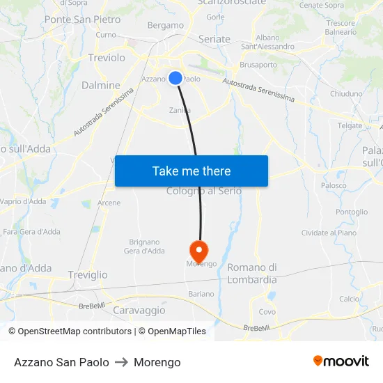 Azzano San Paolo to Morengo map
