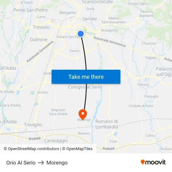Orio Al Serio to Morengo map