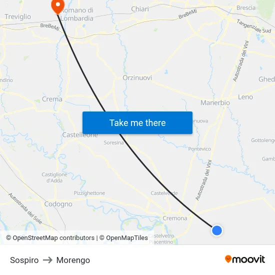Sospiro to Morengo map