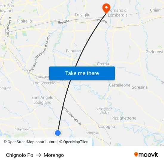 Chignolo Po to Morengo map