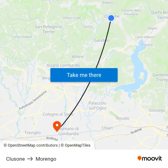Clusone to Morengo map