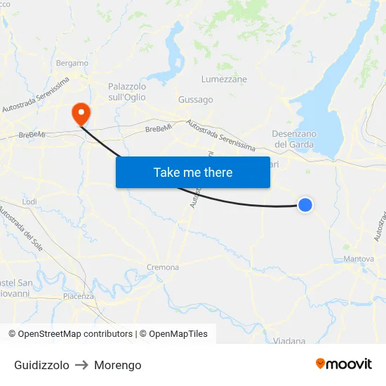 Guidizzolo to Morengo map