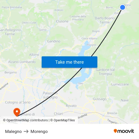 Malegno to Morengo map
