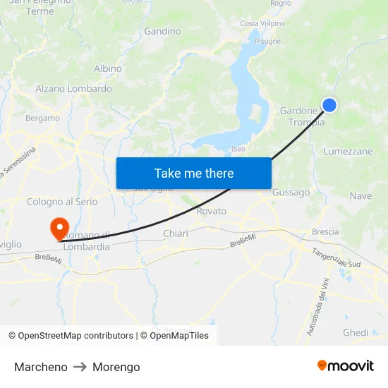 Marcheno to Morengo map