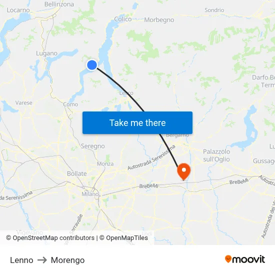 Lenno to Morengo map