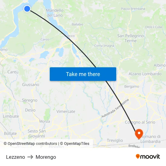 Lezzeno to Morengo map