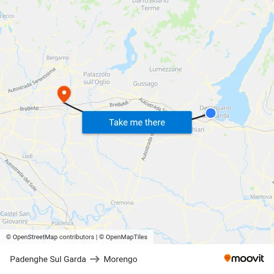 Padenghe Sul Garda to Morengo map