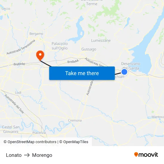 Lonato to Morengo map