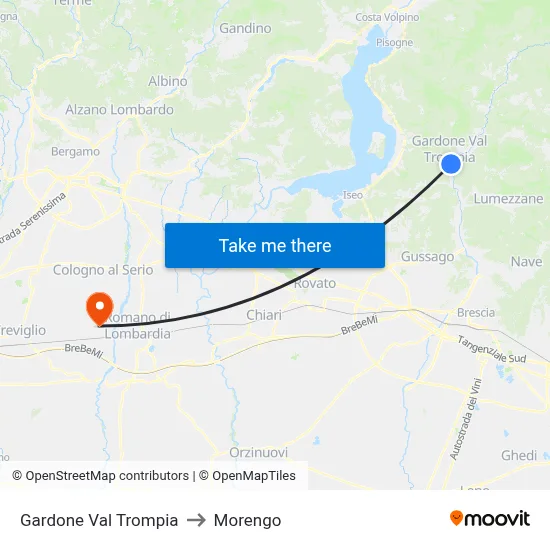 Gardone Val Trompia to Morengo map