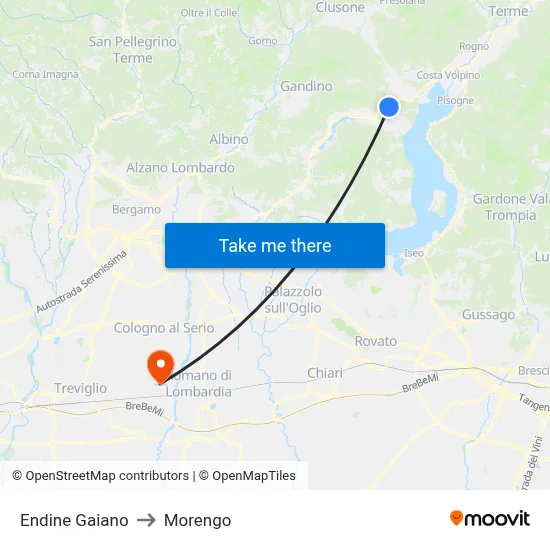 Endine Gaiano to Morengo map