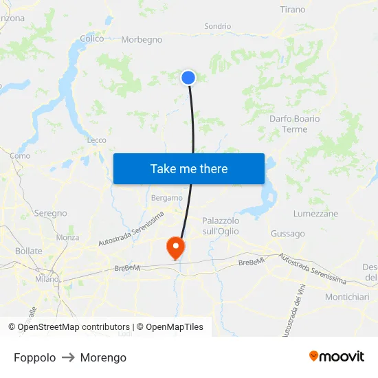 Foppolo to Morengo map