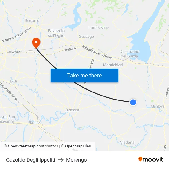 Gazoldo Degli Ippoliti to Morengo map