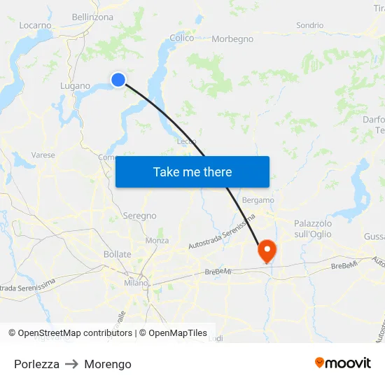 Porlezza to Morengo map