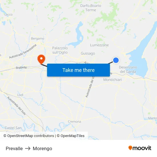 Prevalle to Morengo map