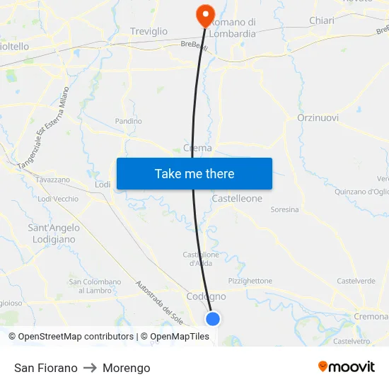San Fiorano to Morengo map
