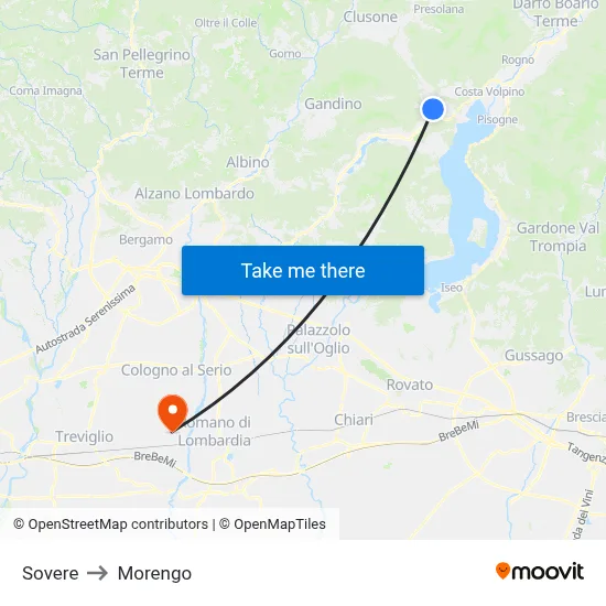 Sovere to Morengo map