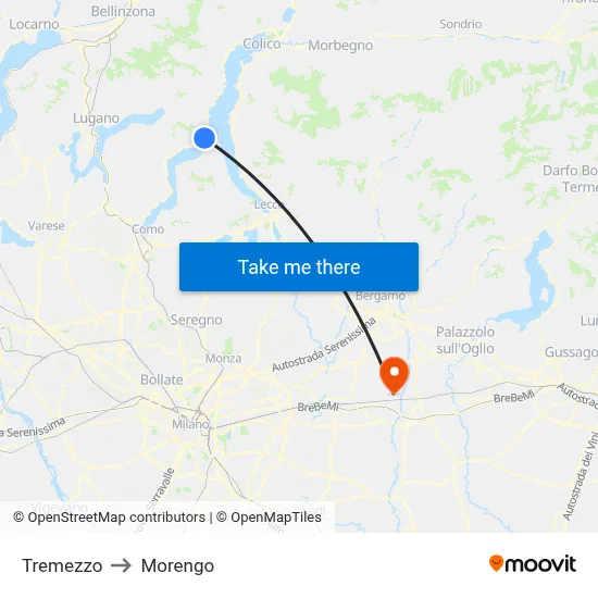 Tremezzo to Morengo map