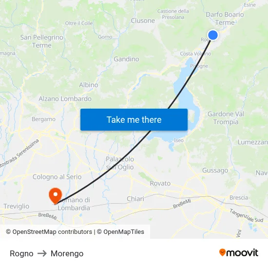 Rogno to Morengo map