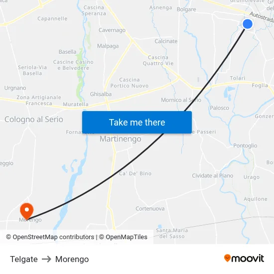 Telgate to Morengo map
